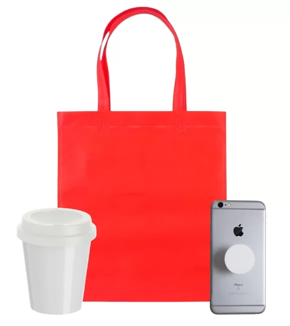 Kit com Sacola Suporte de Celular e Copo