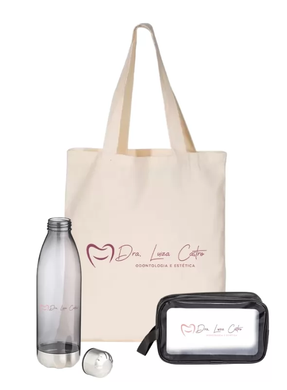 Kit com Squeeze Sacola e Nécessaire